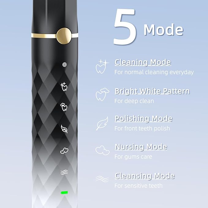 Electric Toothbrush Set, Equipped with 10 Brush Heads and Travel case, IPX8 Waterproof, 2-Minute Timer, 42000 high-Frequency Vibrations, 5 Modes, The First Choice for Gift Giving