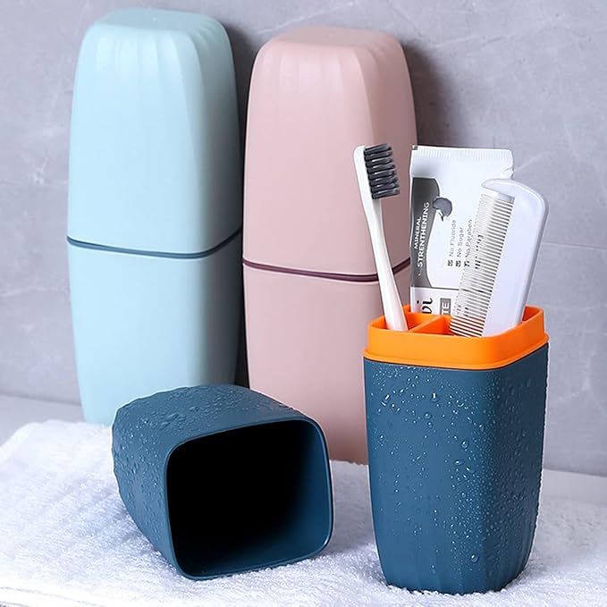 Travel Toothbrush Cup Case,Toothbrush Holder with Cover Travel Toothbrush Containers Portable Toothpaste Storage Toothbrush Case and Carrier for Camping School Business Trip Bathroom (Pink)