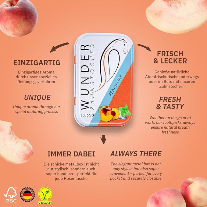 Wonder Toothpick - Flavored toothpicks - Chewing Gum Plastic-Free - Stop Nail Biting - Fresh Breath with Flavored toothpicks - Teeth Cleaning to go - Sugar-Free, Vegan