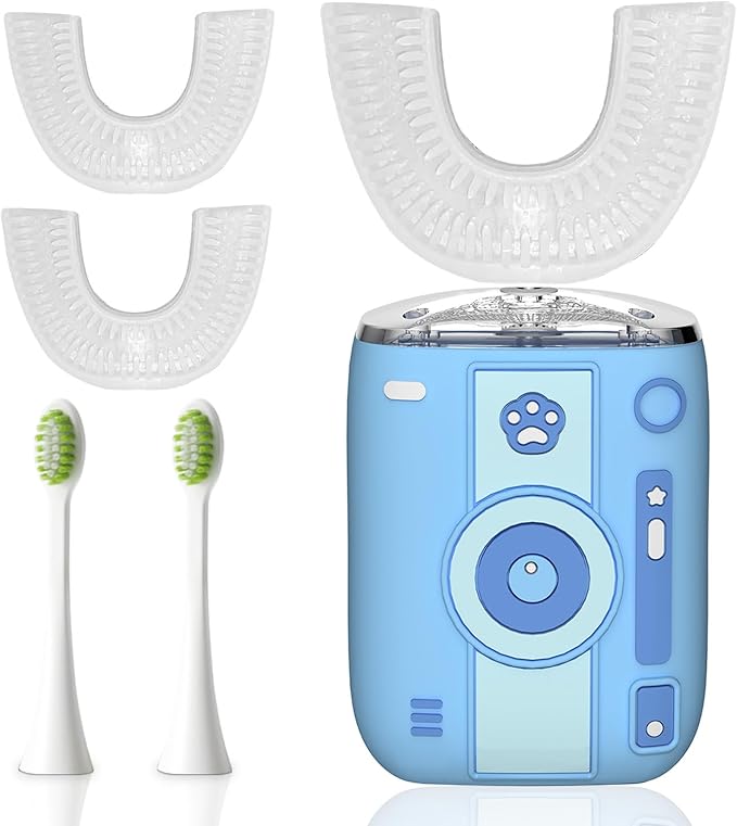 Adult Sonic Automatic Electric Toothbrush, 360° Oral Cleaning Stain Whitening, IPX7 Waterproof Rechargeable, u-Shape Brush Head*3+Straight Handle Brush Head*2, Suitable for Travel or Home Use