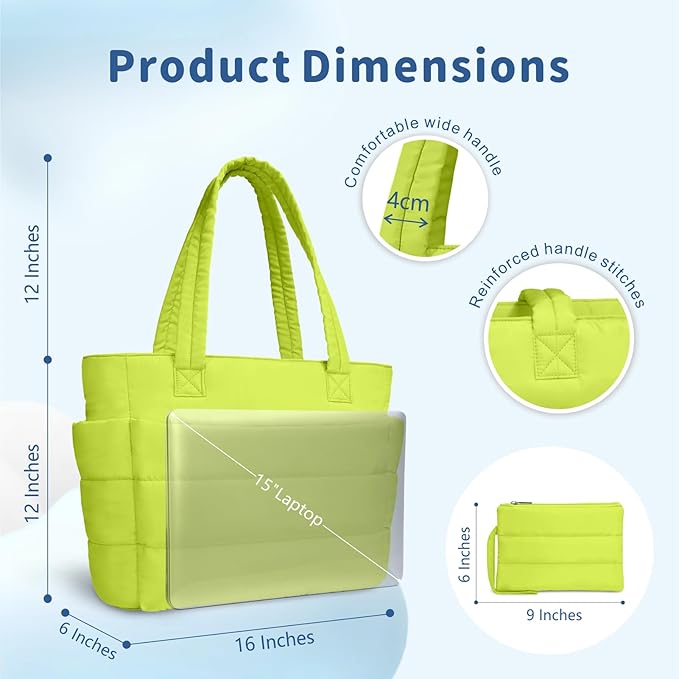 TOPDesign Puffer Tote Bag for Women, Lightweight Puffy Handbag with Compartments, Quilted Shoulder Bag for Work, Travel, Gym