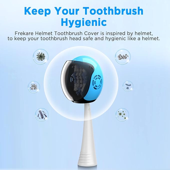 Helmet Toothbrush Covers Caps, Fits Most Manual and Electric Tooth Brushes, 4 Count (Black, Grey, Green, Yellow)