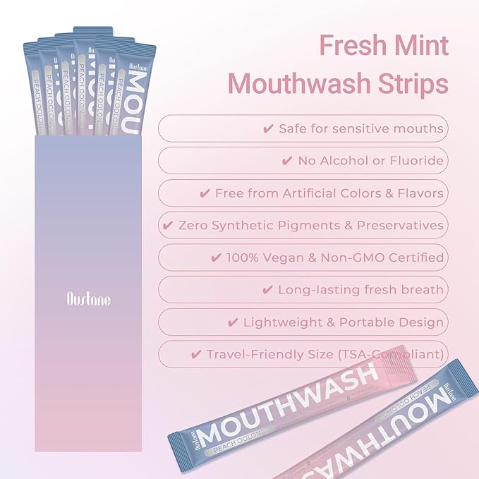 Travel Size Mouthwash, Peach Oolong Flavor, Alcohol-Free, 30-Pack Portable Packets, 0.5 Fl Oz Each, Long-Lasting Freshness (30)