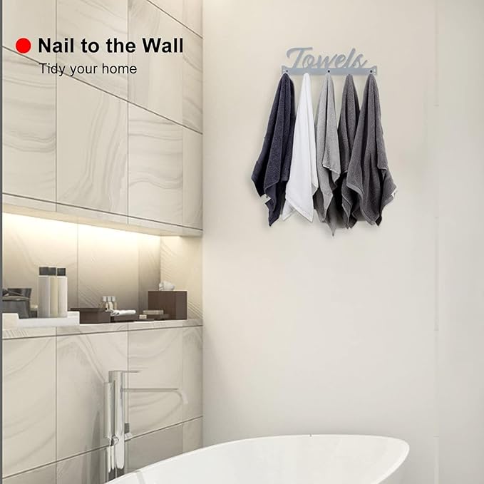 Over The Door Hooks, Towel Rack for Bathroom Towel Holder for Hanging Heavy Duty, Wall Mount Towel Hanger with 6 Hooks for Bedroom Bathroom Kitchen Towels, Bag, Coats, Hats - Silver