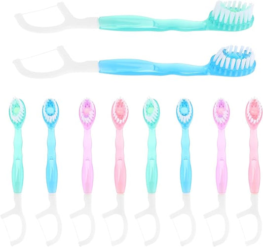 PartyKindom 10Pcs Mini Portable Disposable Toothbrush with Floss Soft Bristles Travel Oral Care On-The-Go Teeth Cleaning Set