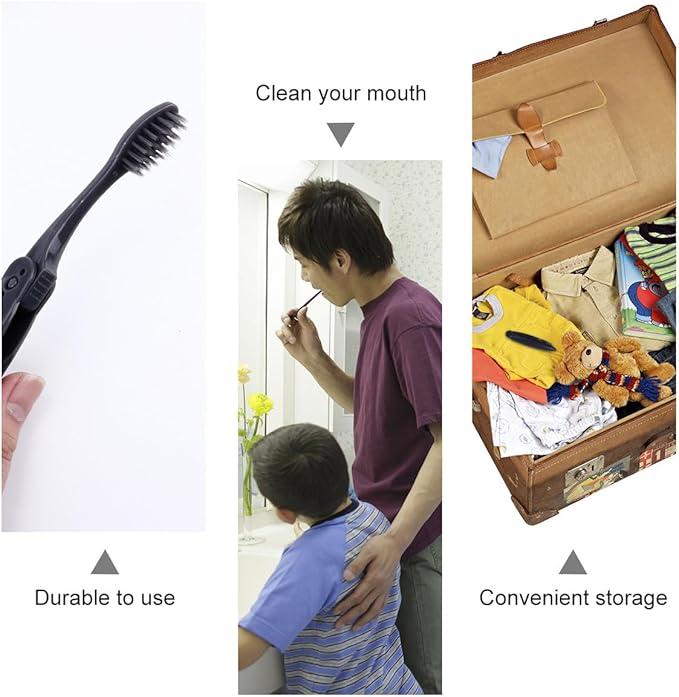 Foldable Travel Charcoal Toothbrush 8pcs with Soft Bristles Portable Manual Toothbrush for Camping and Oral Care
