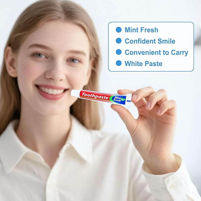 100 Tubes Bulk Travel Size Mini Toothpaste, 0.35 oz Disposable Mint Flavor Pocket Teeth Paste Small Essential Toothpaste for Travel, Home/Hotel/Guests/Charity/Homeless/Camping Oral Care (Single Use)