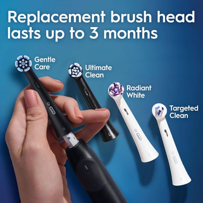 Oral-B iO Simple Clean Rechargeable Electric Powered Toothbrush, Night Black with 1 Gentle Care Brush Head and 1 Black Travel Case - Automatic Pressure Sensor to Protect Gums - 3 Modes - 2 Min Timer