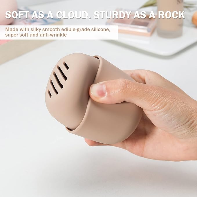 BEZOX Makeup Sponge Holder, Silicone Beauty Sponge Case with Double-Sided Vent Design for Quick Drying, Compact Travel Essentials Make Up Puff Blender Container - Khaki