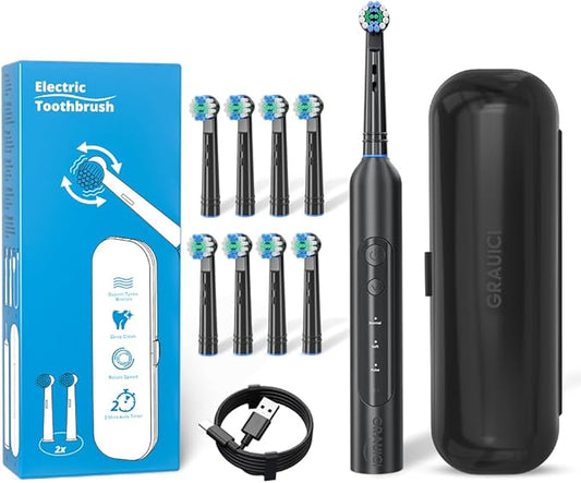 Deep Clean Rechargeable Electric Powered Toothbrush,Pressure Sensor to Protect Gums (Black)