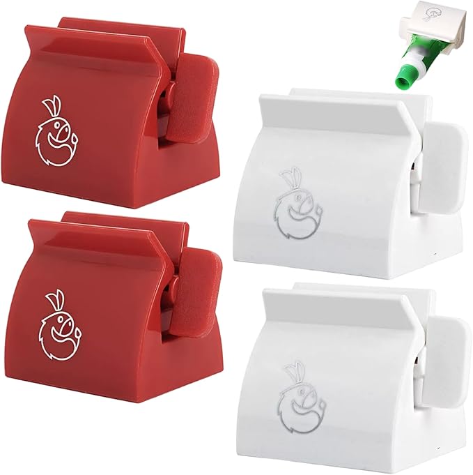 4Pcs Toothpaste Dispenser, Manual Toothpaste Tube Squeezer and Roller, Plastic Bathroom Organizer Tool for Home, Travel, Kids