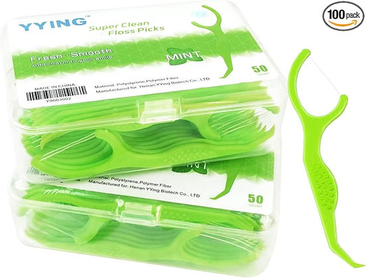Dental Floss Picks for Teeth 100 Count Mint Tooth Picks Flossers for Adults Flossing Sticks with Portable Travel Case