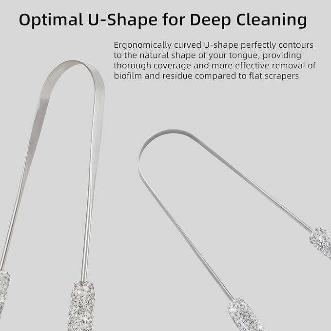 Tongue Scraper Bling Metal Tongue Cleaner for Adults & Kids Diamond Stainless Steel Tongue Scrubber for Oral Care & Hygiene(White)