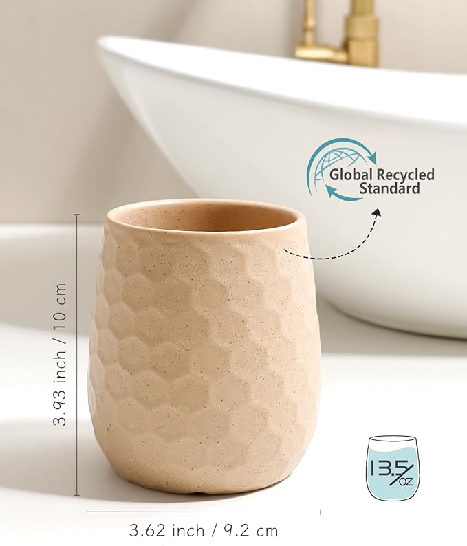 Toothbrush Holder, Tooth Brush Holder for Bathroom - Ceramic Toothbrush Cup Toothbrush Holders Countertop, Khaki Makeup Brush Holder Pen Holder, 3.62" x 3.62" x 3.93", ANTIS'S HOME