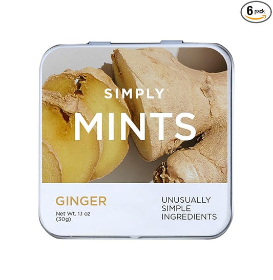 SIMPLY Mints | Ginger Breath Mints | Pack of Six (180 Pieces Total) | Made With Real Ginger + Good for Nausea + Aspartame-Free + Vegan + non-GMO