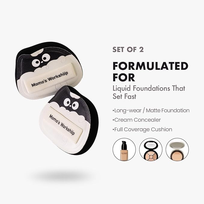 Lamb Toto Airy Marshmallow Puff,Makeup Sponge,Rubycell Material,Pointed Tip for Concealer + Flat Side for Foundation, Longwear Makeup, Travel Friendly & Reusable,2pcs Puffs & Storage Case