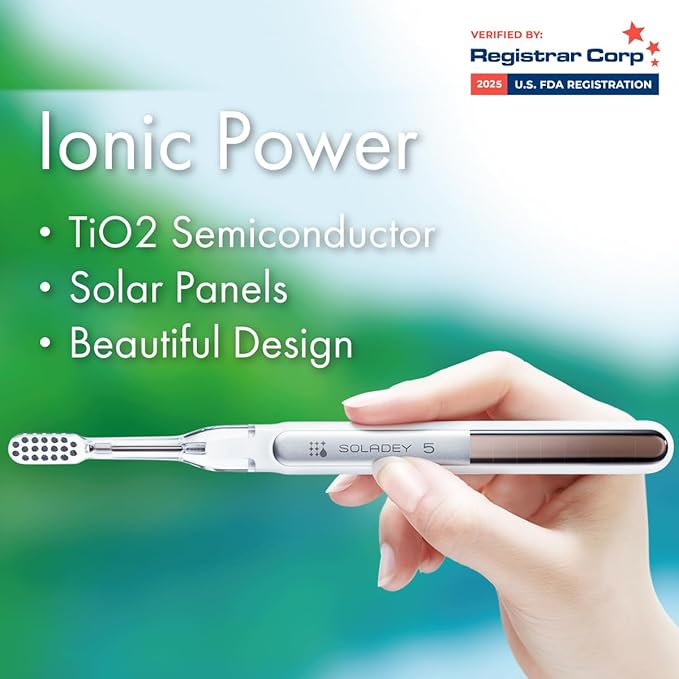 Soladey5 Ionic Toothbrush, Black, Large Solar Panels and TiO2 Semiconductor, You can Brush Without Toothpaste