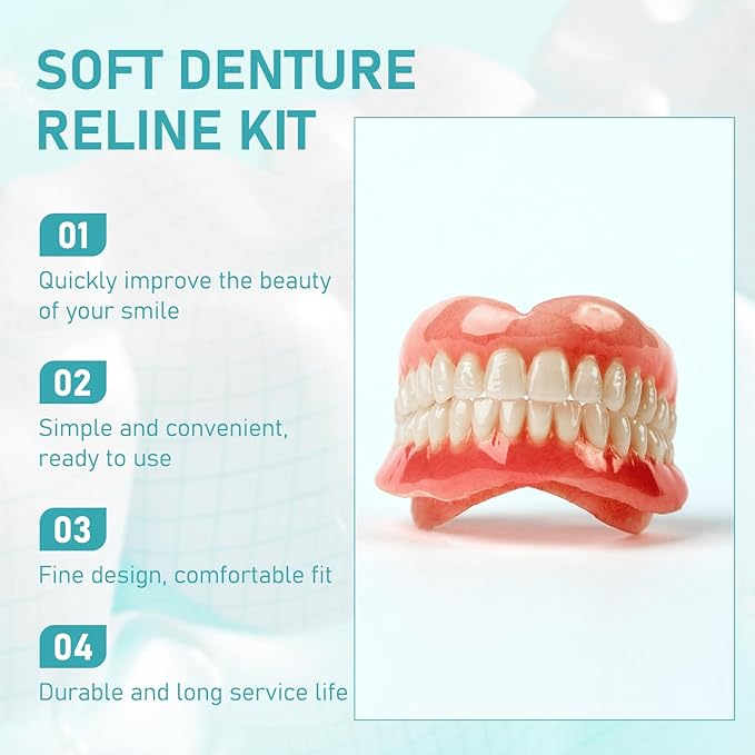 2 Pcs Minceetbien Dentures, Minceetbien Silicone Reline Denture Set, Adjustable Snap-in Dentures, Upper and Lower Denture Kit, Comfortable and Waterproof Fake for Instant Smile Restoration