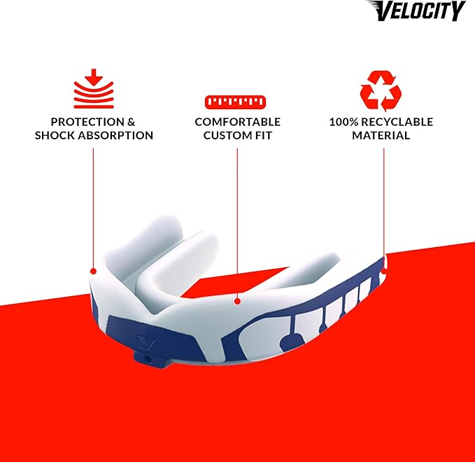 Velocity Champion Adult Mouthguard, 1 Pack, Navy & White - for Ages 18 and Up - Ideal for Lacrosse, Football, Hockey, Basketball, Soccer, Boxing, Martial Arts, Field Hockey, and More