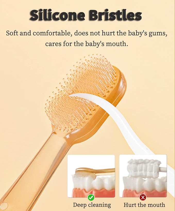 FOKiiBO Baby Silicone Toothbrush Set, Tongue Brush + Finger Toothbrush with Cup for Training Teething, 0-18M Infant Toddler Newborn Baby Teeth Brushes
