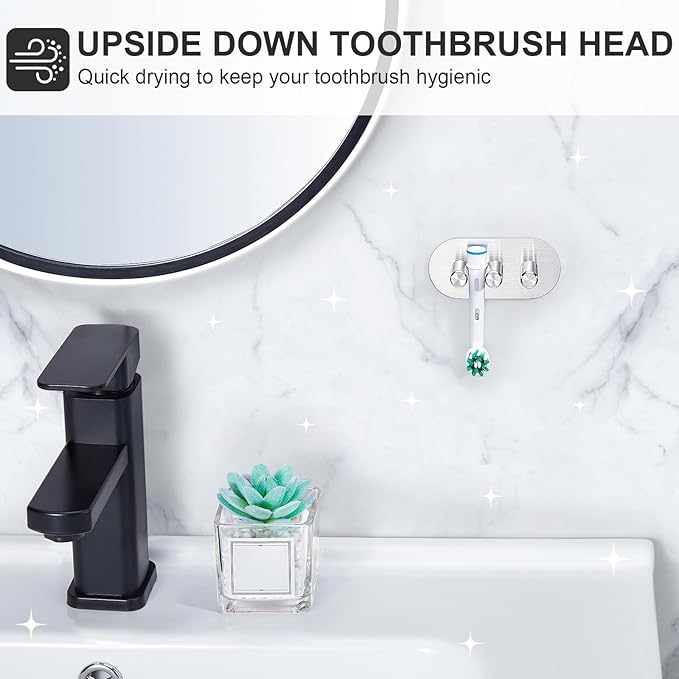 Electric Toothbrush Head Holder, Toothbrush Holders Wall Mounted, Adhesive Tooth Brush Head Holder Organiser, Electric Toothbrushs Holder, Shower Tooth Brushing Holder (Silver, Small)