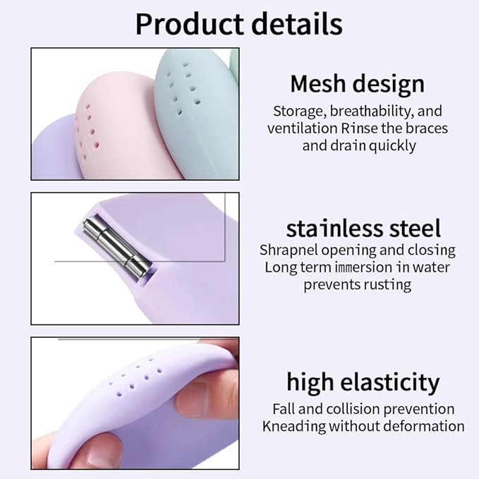 1PC Silicone Retainer Case without Lanyard, Cute Vent Holes Denture Box, Mouth Guard Case Travel Holder for Girls, Women, Men (Purple)