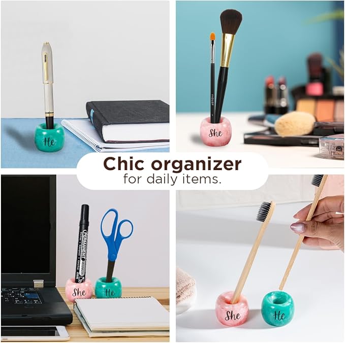 Folkulture Resin Toothbrush Holders | Set of 2 (2") Tooth Brush Holder for Bathrooms | Countertop Toothbrush Holders for Couples | Pink Toothbrush Holder | Brush Holder for Vanity