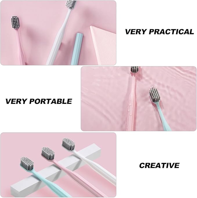 SECFOU Soft-Bristle Toothbrush 3Pcs Set Spiral Microfiber Bristles Adults Teeth Cleaning Portable Oral Care for Travel and Daily Use