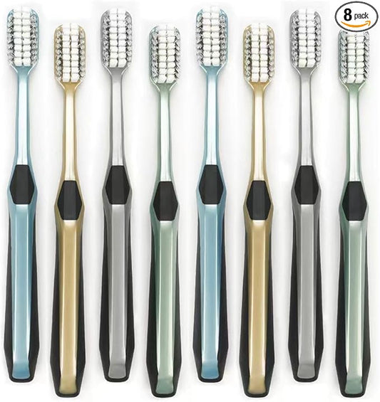 Toothbrush for Adult, Manual Wider Head Tooth Brush with Tongue and Cheek Cleaner, Hard Bristles, 8 Count, More Efficient and Deeper Cleaning