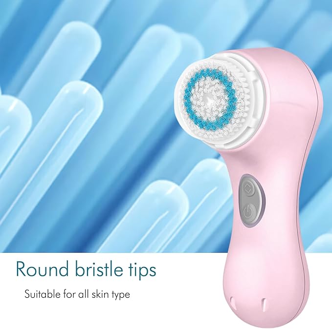 Microtree Electric Facial Cleansing Brush, Sonic Vibrating Rechargeable Face Scrubber Exfoliator, 2 Speeds for Gentle Clean, Face Wash Brush, Waterproof Face Cleansing Brush