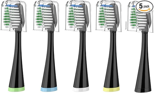 Replacement Toothbrush Heads for Waterpik Complete Care 5.0/9.0 (CC-01/WP-862), with Covers, 5 Count, Black