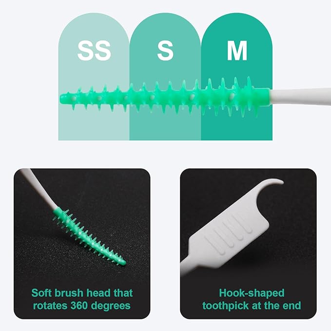 300PCS Dental Floss Picks,Dual-Use Interdental Brushes,Soft Silicone Brush Head Toothpicks, Tooth Picks Flossers for Teeth Braces Cleaning (Green)