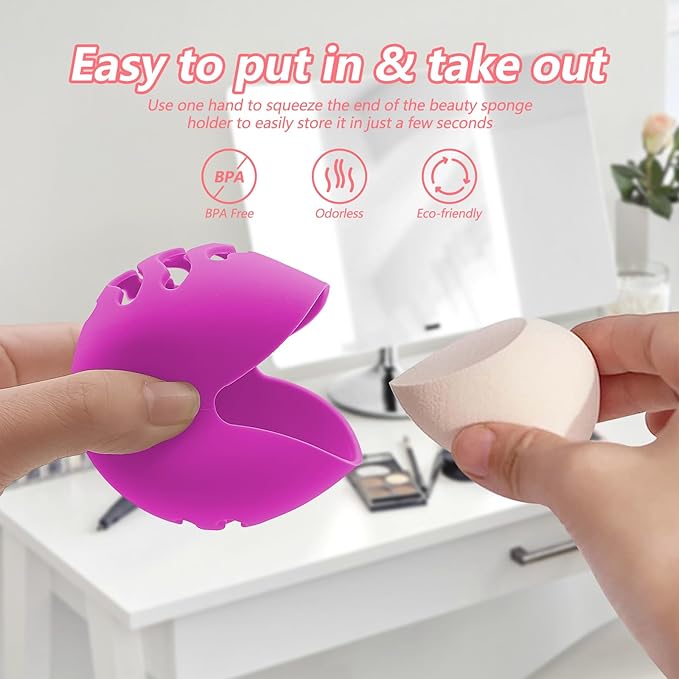 Makeup Sponge Holder,Travel Make up Sponges Organizer,Silicone Shatterproof Make Up Sponge Case,Breathable makeup sponge case, suitable for business or travel（Purple）