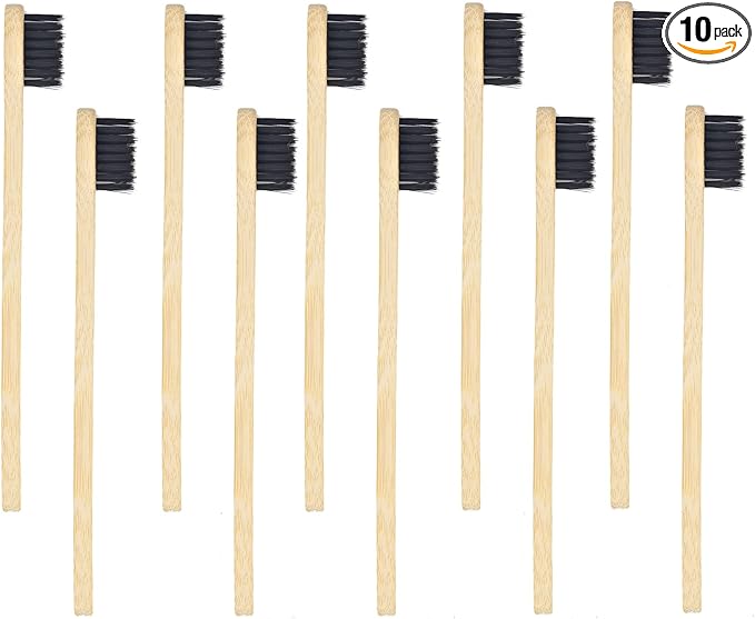 SEVENHEAD 10 PCS Kids Bamboo Toothbrushes Soft Bristles Wooden Toothbrushes, Natural Biodegradable BPA Free Eco Friendly Toothbrushes Black