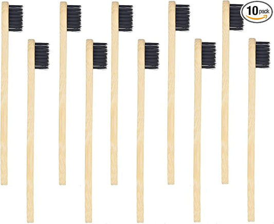 SEVENHEAD 10 PCS Kids Bamboo Toothbrushes Soft Bristles Wooden Toothbrushes, Natural Biodegradable BPA Free Eco Friendly Toothbrushes Black