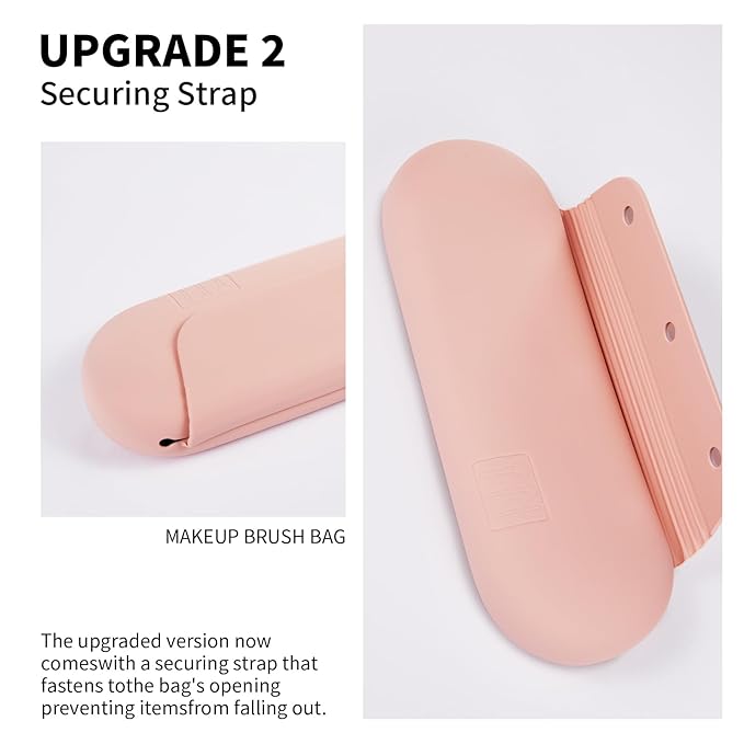 Silicone Makeup Brush Holder Travel Cosmetic Bag：Soft Portable Cosmetic Face Brushes Holder with Upgrade Anti-Fall Out Magnetic Closure, Large Travel Makeup Brush Case - Pink Sand