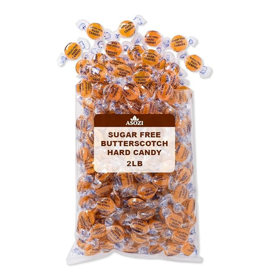 Sugar Free Butterscotch Hard Candy - 2lb of Sugar Free Hard Candy Individually Wrapped - Classic Buttery Sweetness, Perfect for Gatherings or Guilt-Free Treats