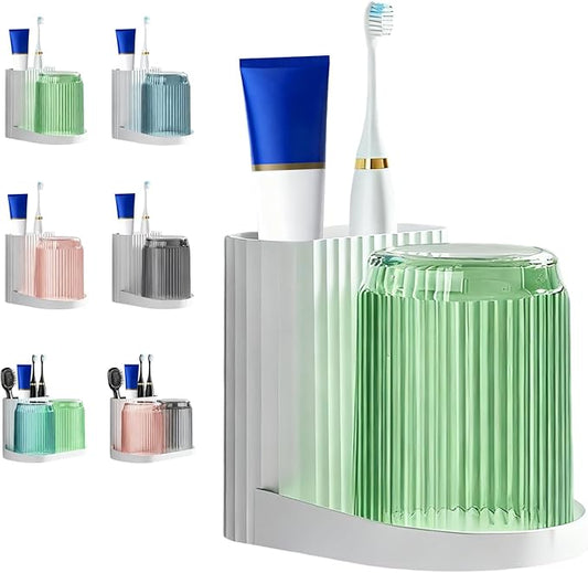 Toothbrush Holder,Bathroom Toothbrush Holder Suitable for Bathroom Organizer Place The Cup Upside Down to Drain Bathroom Stands for Storing Toothpaste Toothbrushes and Other Toiletries (Green)