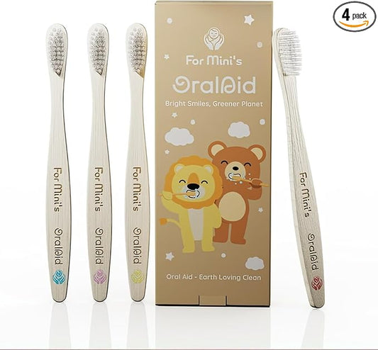 Oral Aid Bamboo Toothbrushes for Kids, Bamboo Handle, Eco-Friendly Kids Bamboo Toothbrush Set, Soft Bristle, Biodegradable Packaging, 4 Pack
