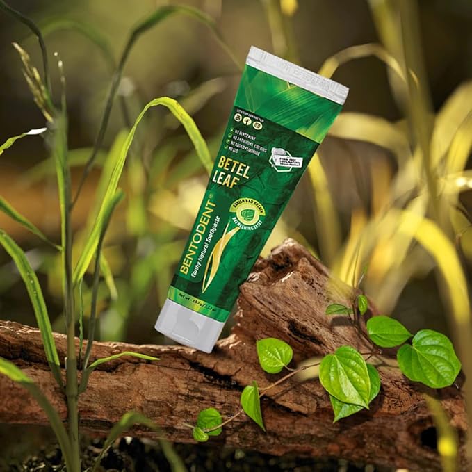 Bentodent Indian Healing Clay Toothpaste with Calcium bentonite Clay, Pure & Organic Ingredients for The Entire Family Including Kids, SLS & Fluoride Free, Vegan, 3.52oz (Betel Leaf Combo)