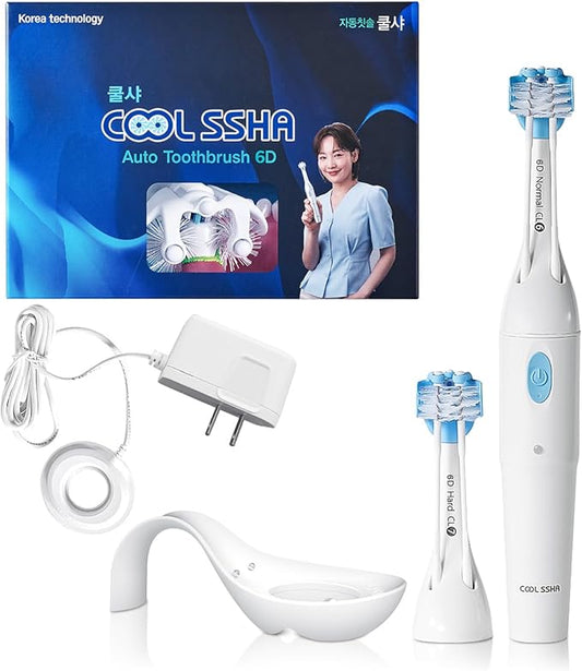 Made in Korea Toothbrush with Dual-Action Brush Heads – Deep Cleaning for Teeth and Gums (2Head_White)