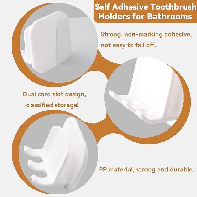 ZDZBLX Toothbrush Holders for Bathrooms, Razor Holder for Shower, Self Adhesive Tooth Brushing Holder Wall Mounted, Toothbrush Organizer for Shower Hanging Towel, Waterproof Hook for Bathroom, 6Pcs
