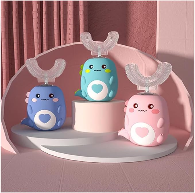 Kids Automatic U-Shaped Toothbrush, 360º Toothbrush Rechargeable Auto U-Shaped Electric Toothbrush with Led Light, 5 Modes & Smart Timer Gentle Waterproof and Cartoon Dragon Design (3PCS)