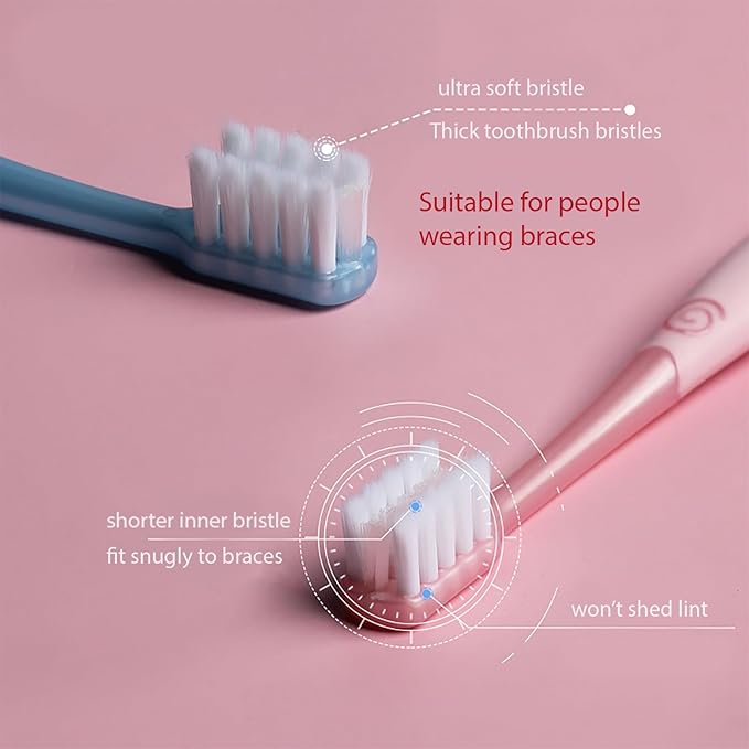 V-Shaped Orthodontic Toothbrush Dental Brush for Braces, for Kids/Teens/Adult, for Sensitive Teeth, for Delicate Gums, Soft Bristles, Toothbrush for Braces, with Tongue Cleaner, Blue, 3pcs