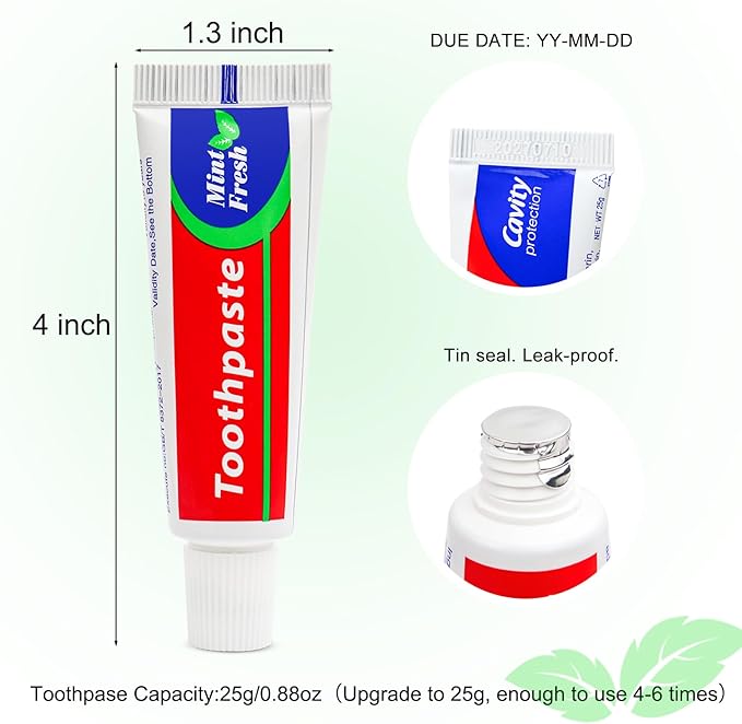30 pcs Travel Size Toothpaste Bulk, 0.88oz/25 Grams Small 4x1.4 inches Mint Mini Disposable Toothpaste Travel Size Bulk for Hotel,Guests,Homeless,Charity