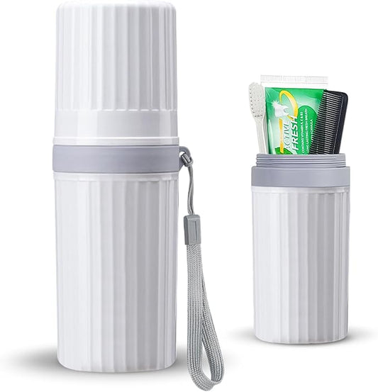 Toothbrush Travel Case, Grey Travel Toothbrush Cup Holder for Toothbrush and Toothpaste, Portable Travel Toothbrush Container for Traveling Camping Business School