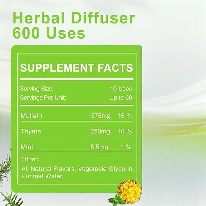 Mullein Diffuser Pen Upgraded with Extracts of Mullein, Thyme and Mint for Cleansing Lungs, Improving Breathing and Oral Air Freshening 600 Uses, 1 Stick, 1 Pack