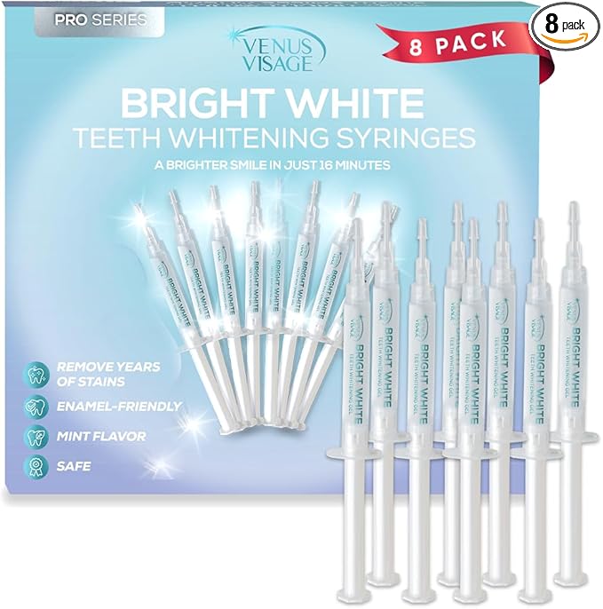 Venus Visage Teeth Whitening Gel Refill Kit Syringes (8 Pack) - 35% Carbamide Peroxide Teeth Whitener - No Sensitivity Teeth Whitening Gel for Trays - Teeth Whitening Kit Syringes for Brighter Smile