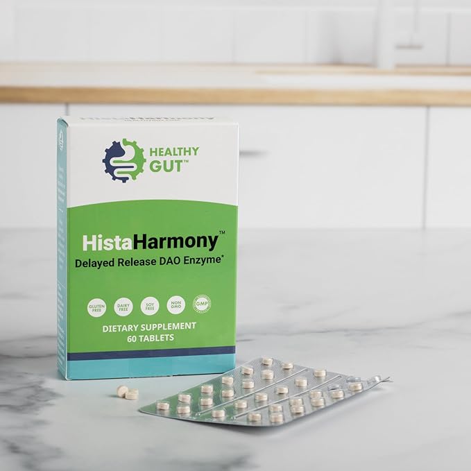 Healthy Gut HistaHarmony | Delayed Release DAO Enzyme Supplement | 30,000 HDU Diamine Oxidase Histamine Blocker | 60 Servings