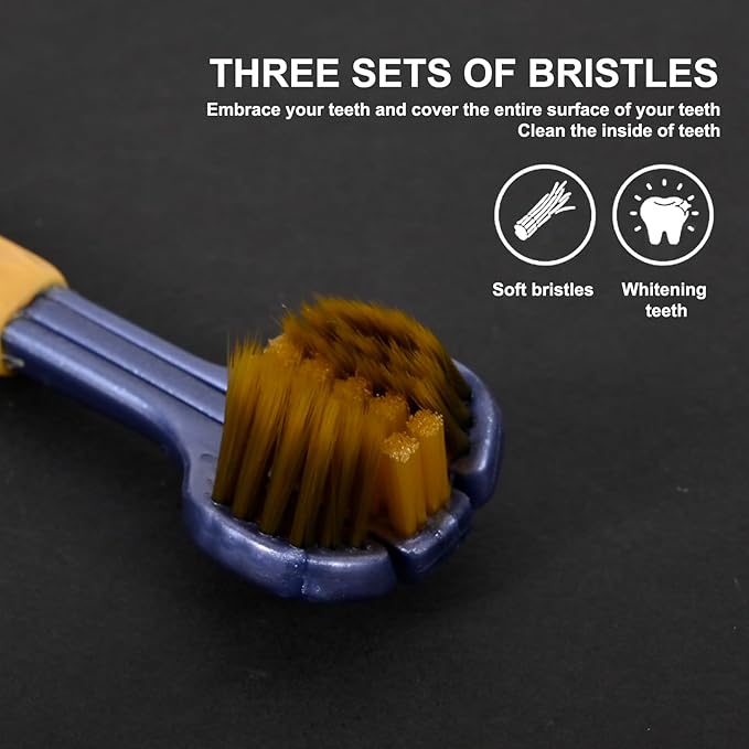 4-Piece Set of 3-Sided Medium toothbrushes for Adults, Soft Bristle Toothbrush for Comprehensive Care of Teeth and Gums, Suitable for Adult and Youth (Black, White, Brown, Blue, Adults)